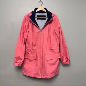 London Fog Pink W/ Navy Blue Striped Lining Anorak Cinch Waist Jacket Nautical